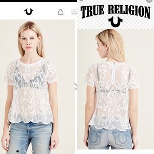 True religion Lace crew neck blouse